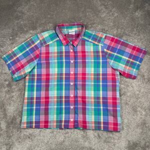 Koret Francisca Plaid Button Up Shirt Size 18 Madras Multicolor Grandma Western